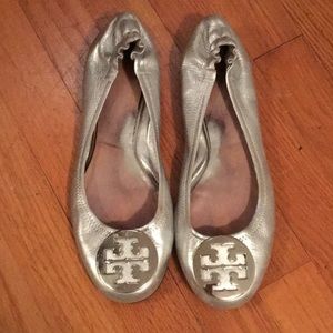 Tory Burch Silver Reva Flats, size 8.5